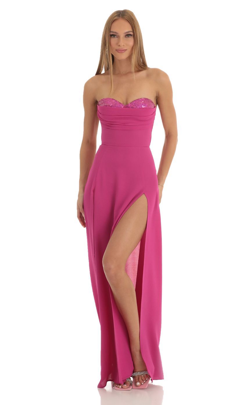 Sequin Bust Crepe Maxi Dress in Hot Pink-Sunny Prom. All rights reserved.