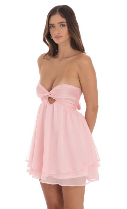 Two-Toned Chiffon Cutout Babydoll Dress in Pink-Sunny Prom. All rights reserved.