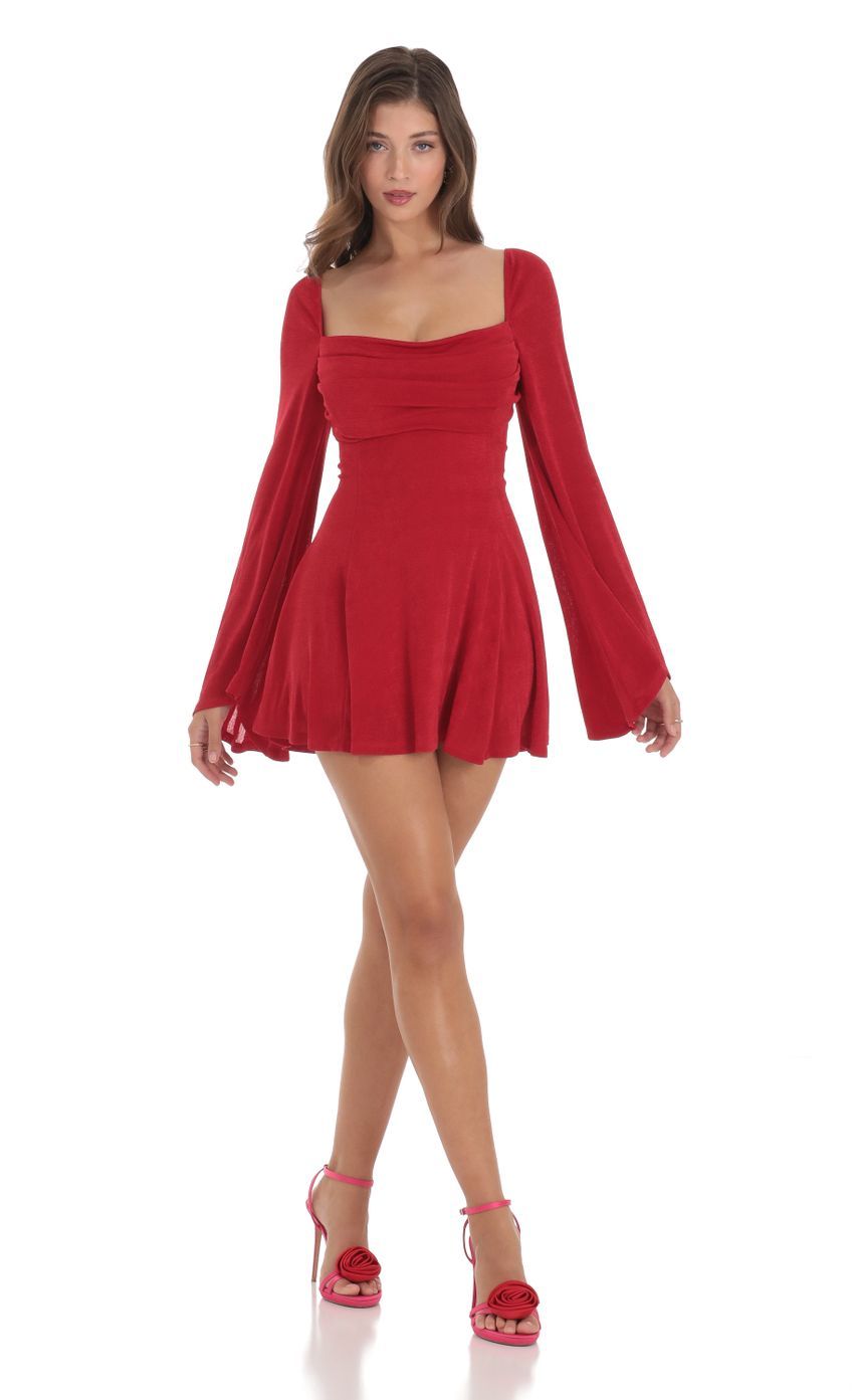 Slinky Flare Sleeve Dress in Red-Sunny Prom. All rights reserved.