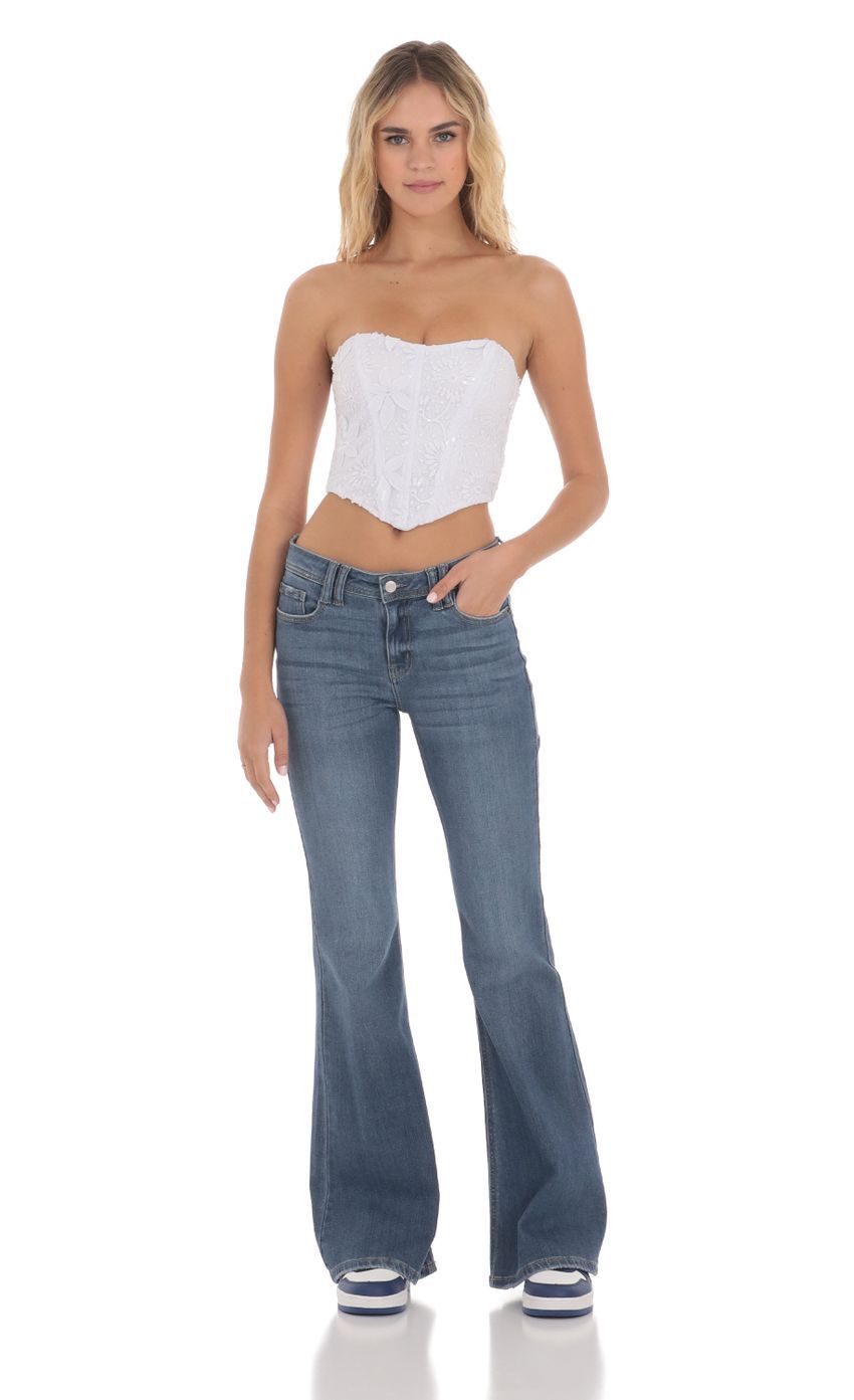 Sequin Floral Embroidered Corset Top on White-Sunny Prom. All rights reserved.