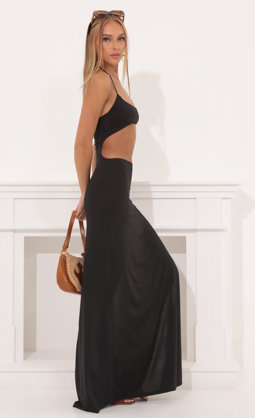 Tummy Cutout Maxi Dress in Black-Sunny Prom. All rights reserved.