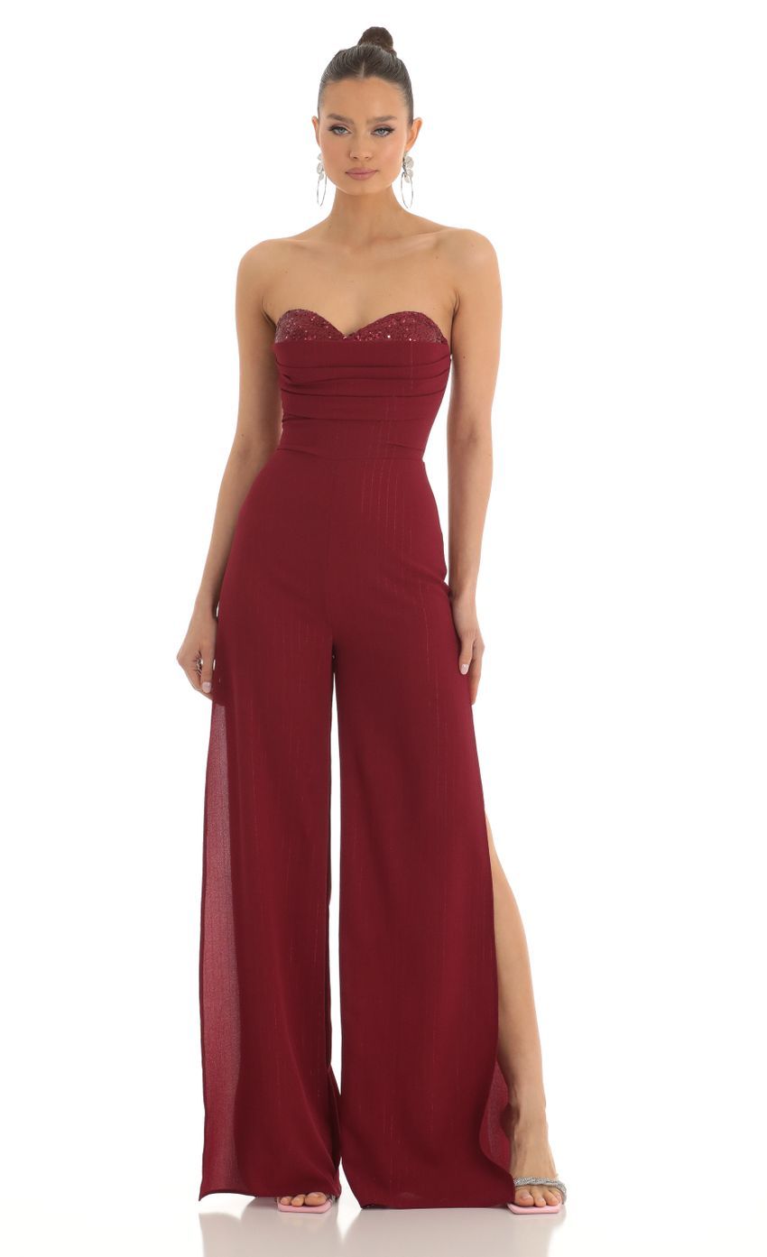 Sequin Bust Crepe Jumpsuit in Red-Sunny Prom. All rights reserved.