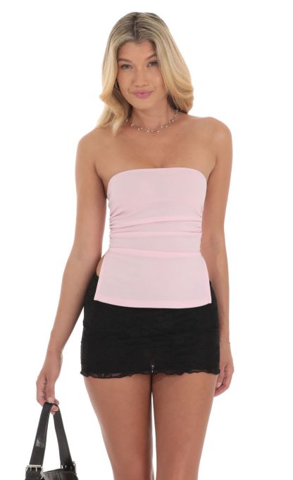 Strapless Double Slit Top in Pink-Sunny Prom. All rights reserved.