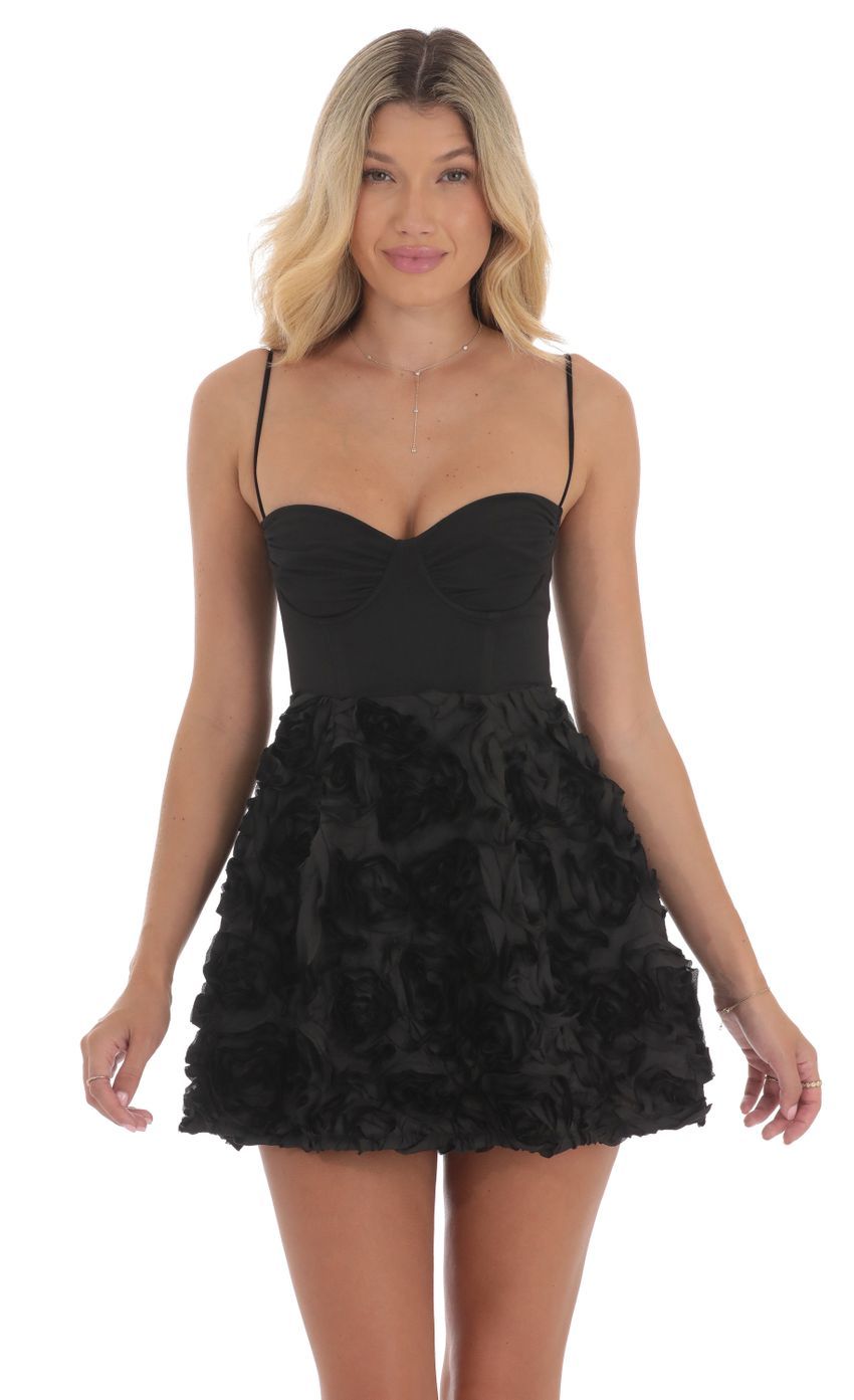 Textured Rose A-line Dress in Black-Sunny Prom. All rights reserved.