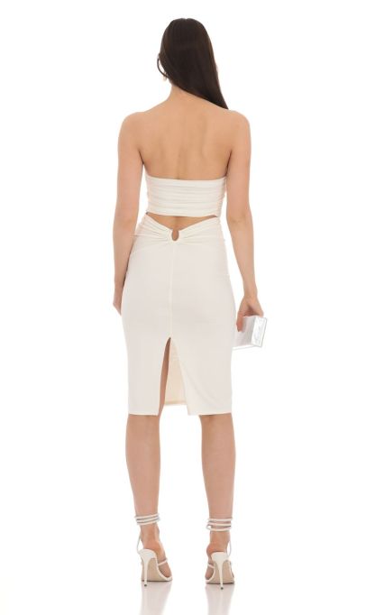 Strapless Midi Dress in White-Sunny Prom. All rights reserved.