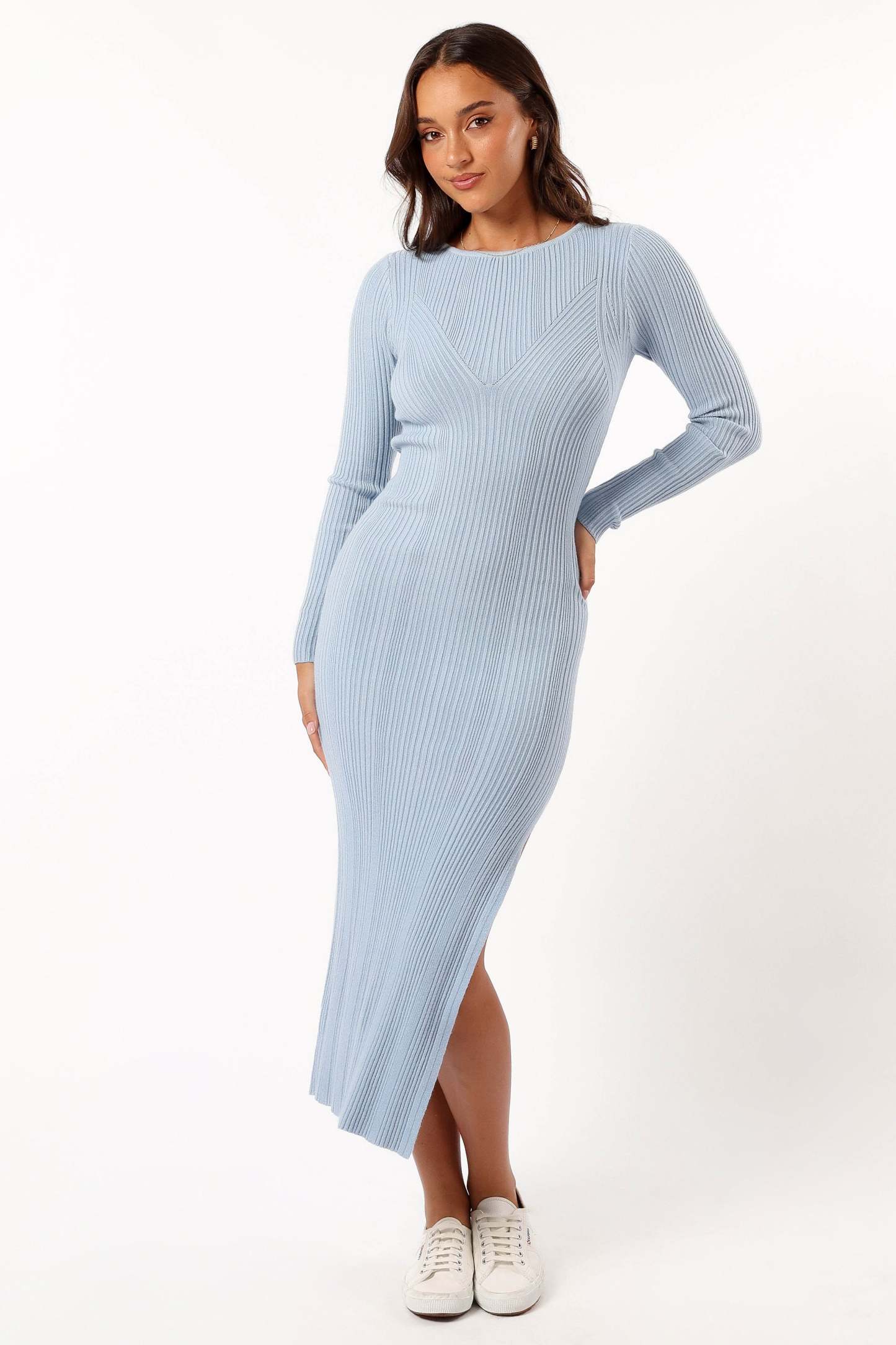Mattie Long Sleeve Maxi Dress - Blue Grey-Sunny Prom