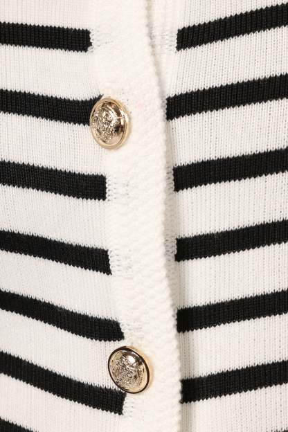 Cynthia Striped Button Front Cardigan - Black/Cream-Sunny Prom