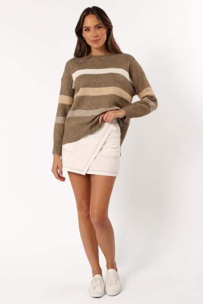 Esther Stripe Knit Sweater - Brown-Sunny Prom