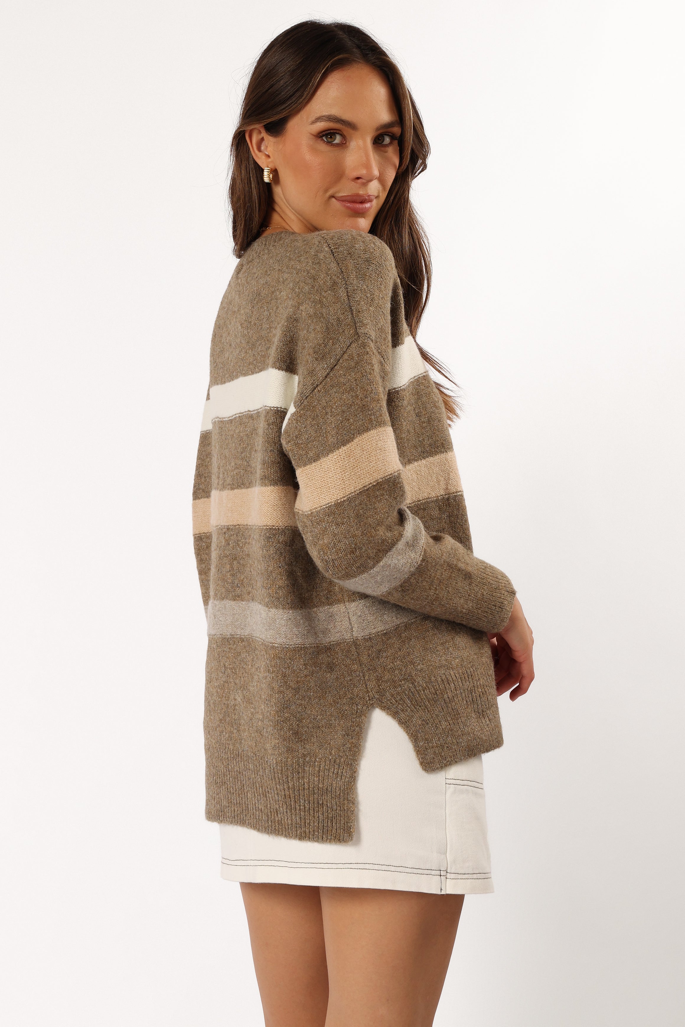 Esther Stripe Knit Sweater - Brown-Sunny Prom