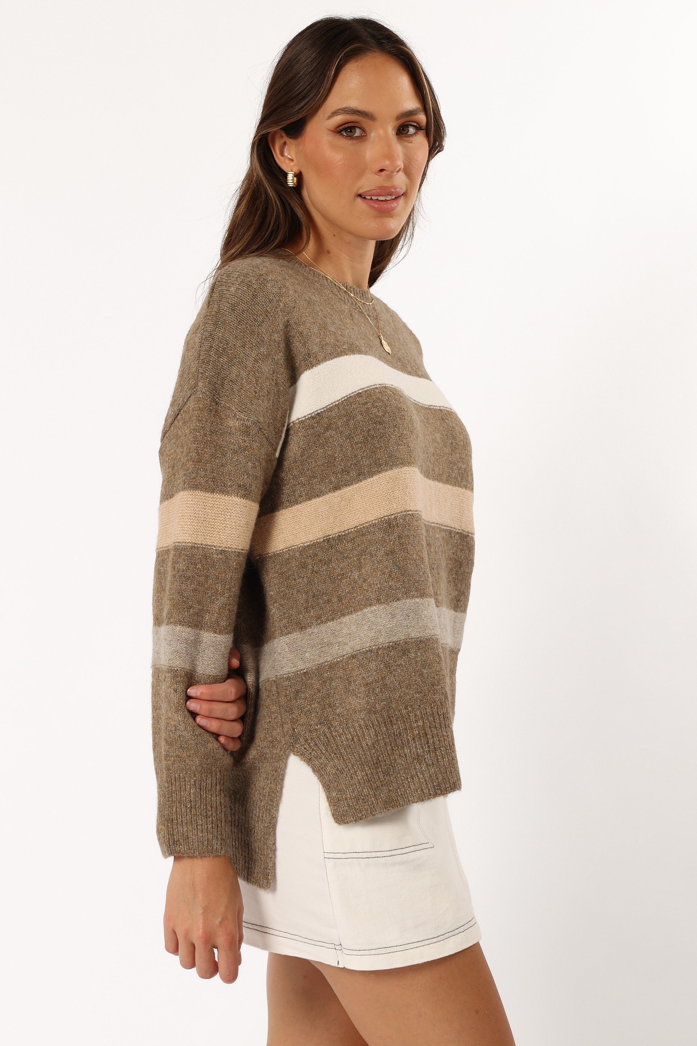 Esther Stripe Knit Sweater - Brown-Sunny Prom