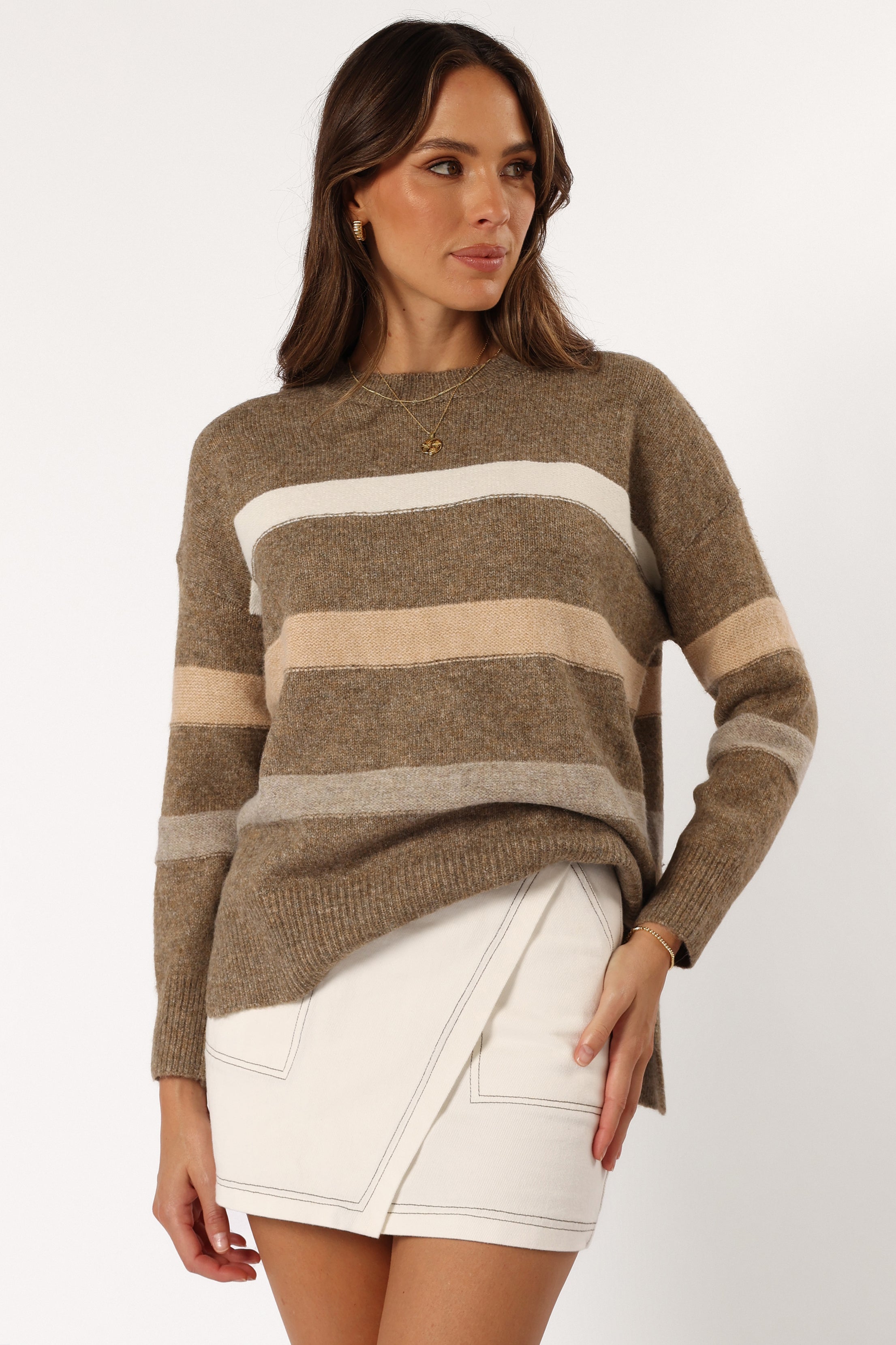 Esther Stripe Knit Sweater - Brown-Sunny Prom
