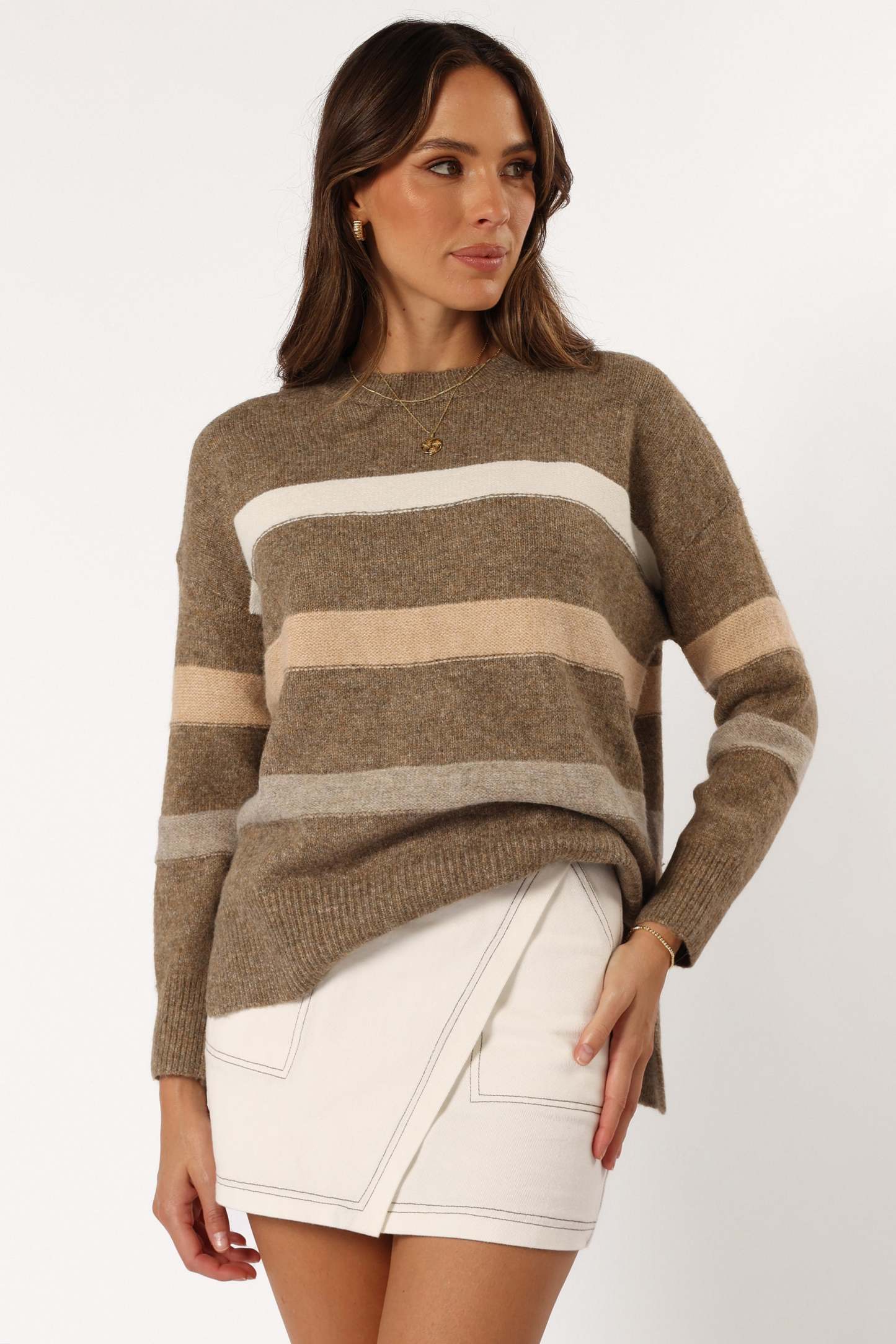 Esther Stripe Knit Sweater - Brown-Sunny Prom