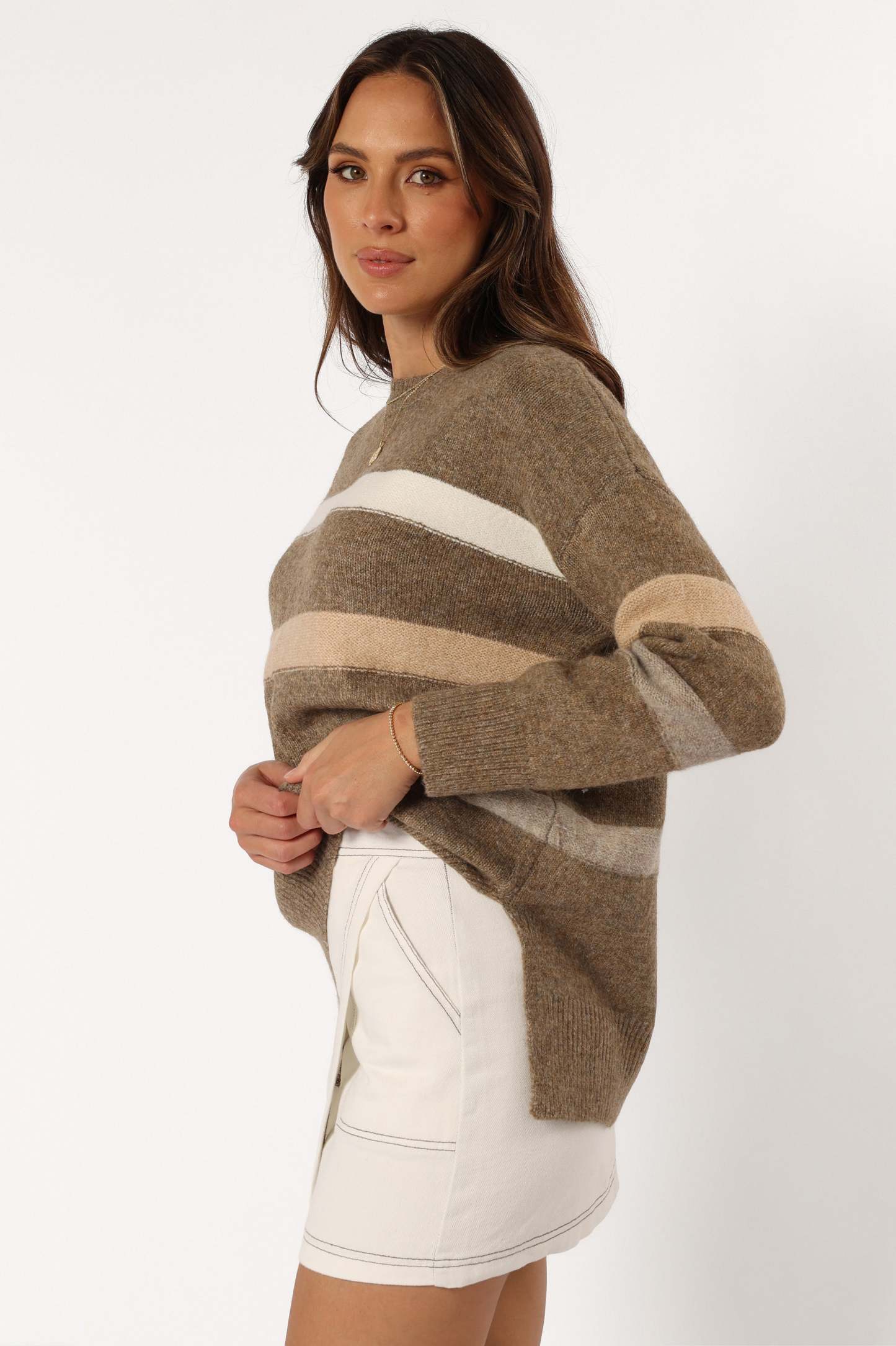 Esther Stripe Knit Sweater - Brown-Sunny Prom