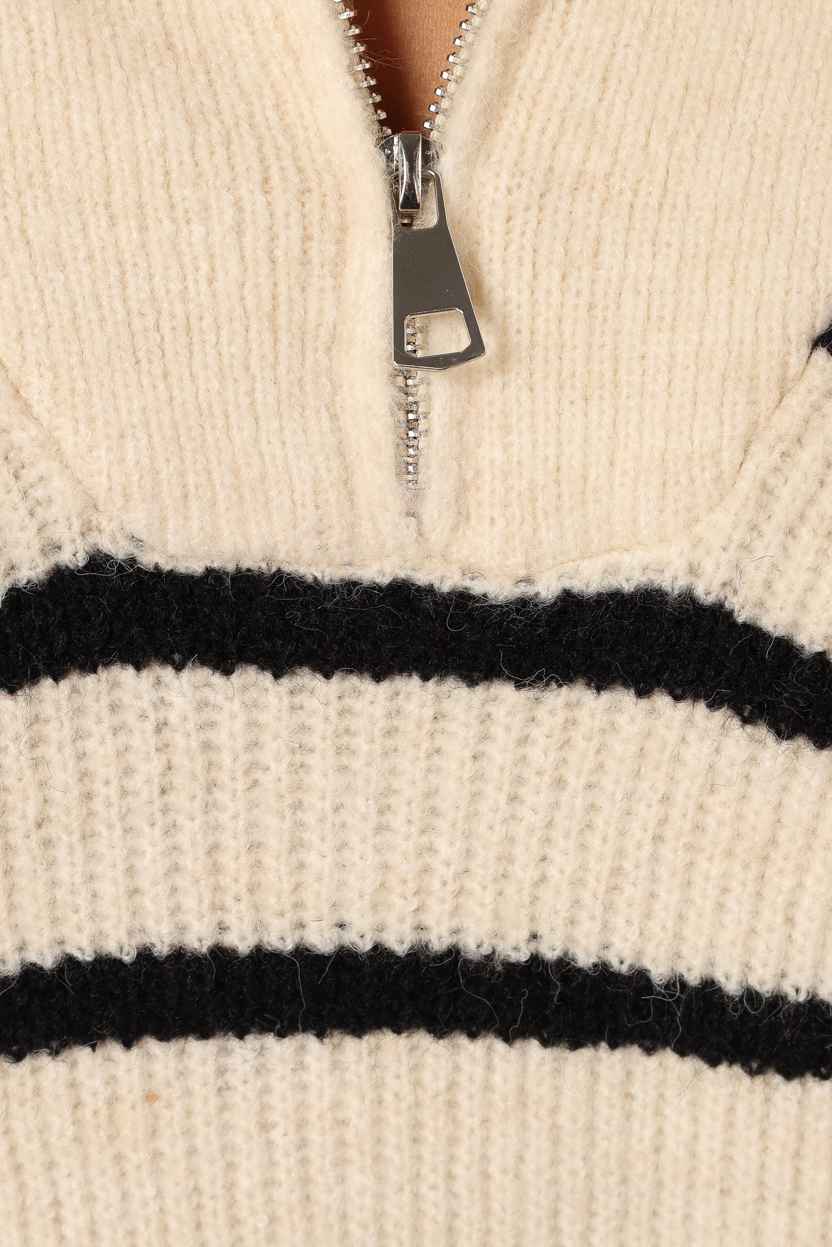 Everleigh Quarter Zip Striped Knit Sweater - Cream-Sunny Prom