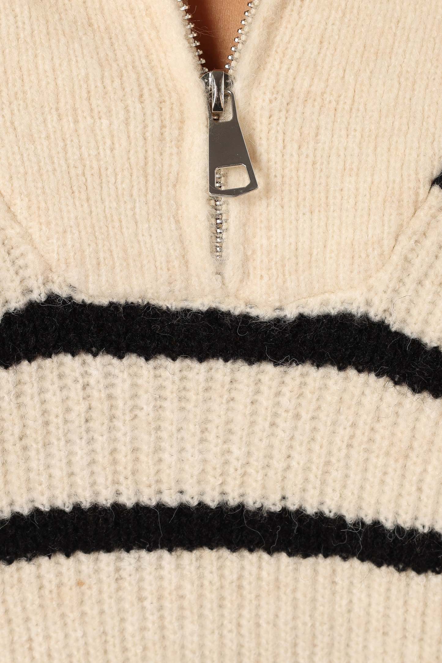 Everleigh Quarter Zip Striped Knit Sweater - Cream-Sunny Prom