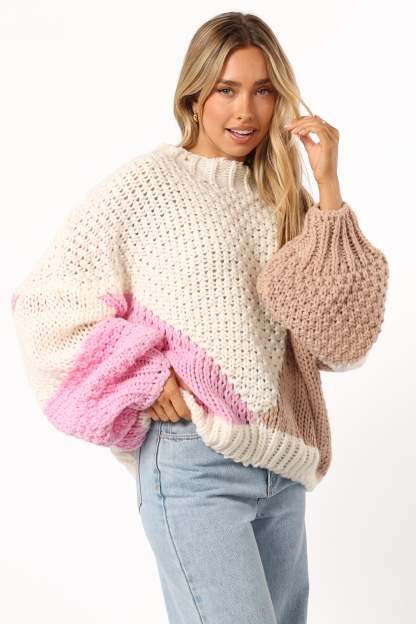 Koda Pattern Knit Sweater - Pink Multi-Sunny Prom