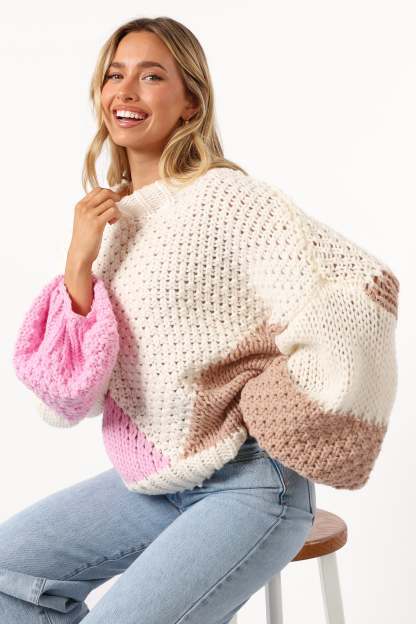Koda Pattern Knit Sweater - Pink Multi-Sunny Prom