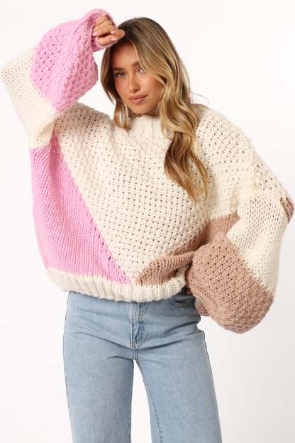 Koda Pattern Knit Sweater - Pink Multi-Sunny Prom