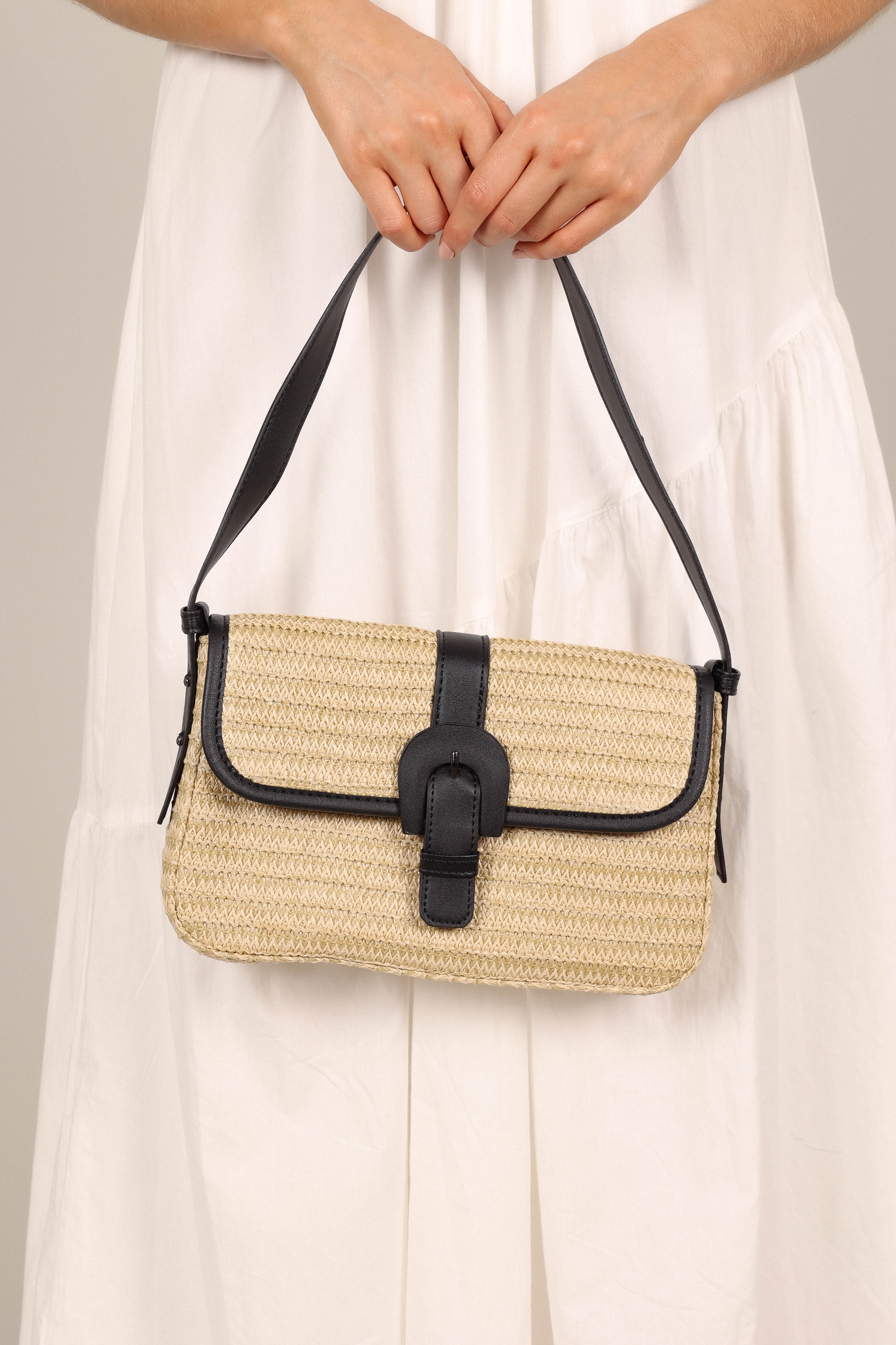 Dovie Straw Shoulder Bag - Natural/Black-Sunny Prom