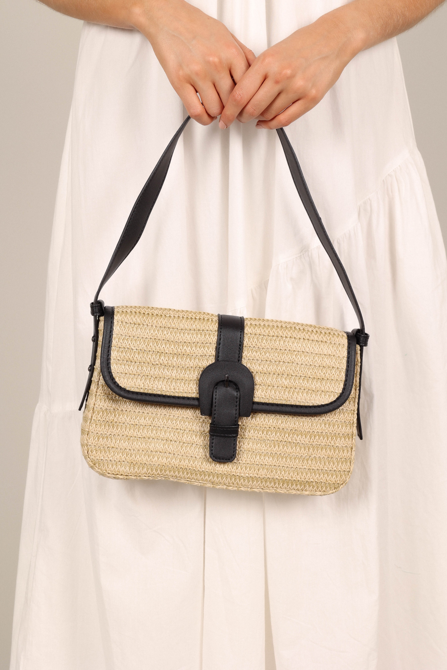 Dovie Straw Shoulder Bag - Natural/Black-Sunny Prom