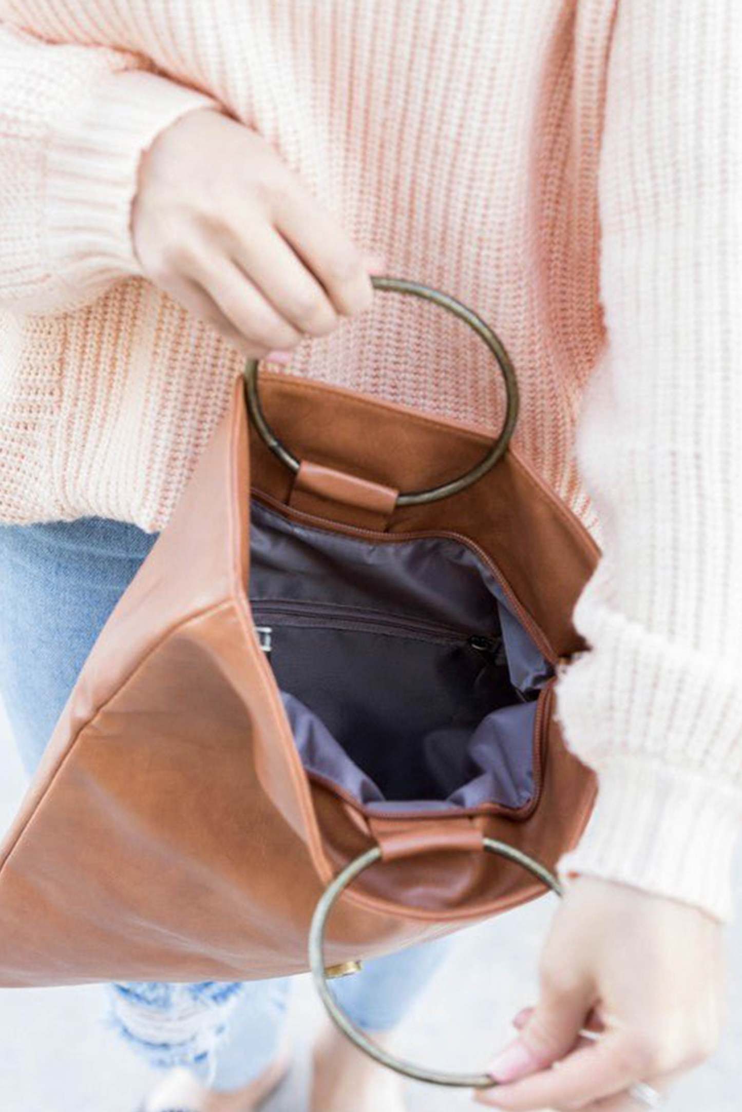 Fold Over O Ring Clutch - Cognac-Sunny Prom