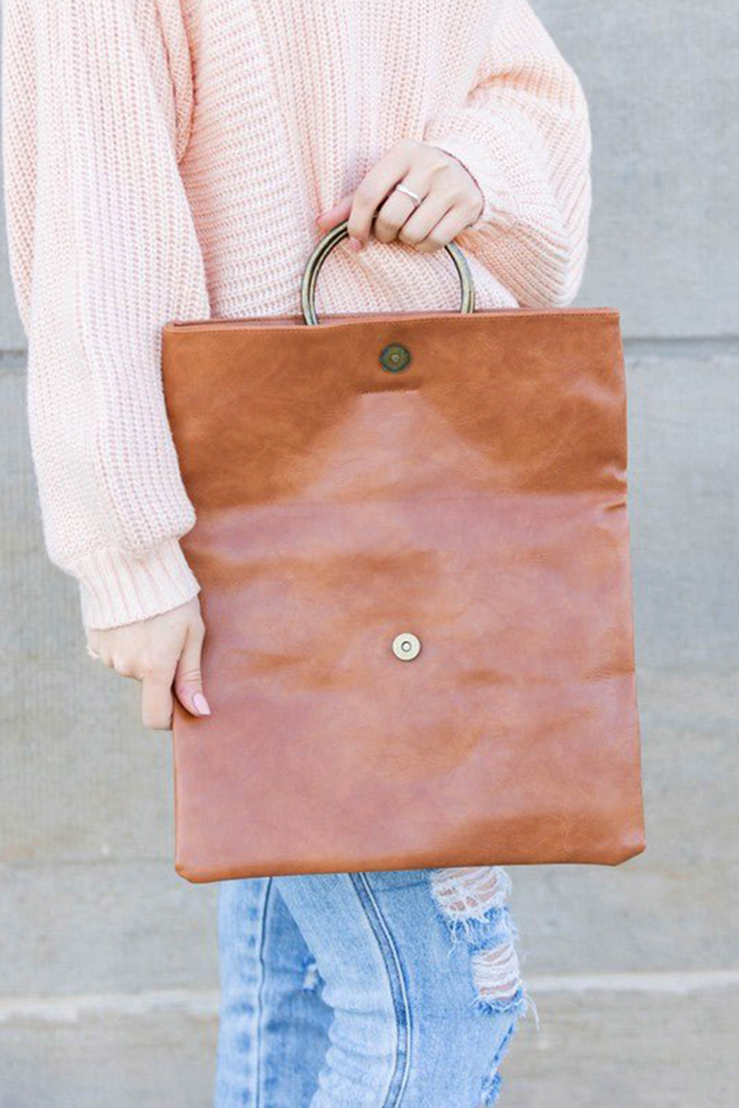 Fold Over O Ring Clutch - Cognac-Sunny Prom