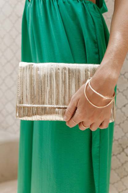Gemma Ruched Clutch - Gold-Sunny Prom
