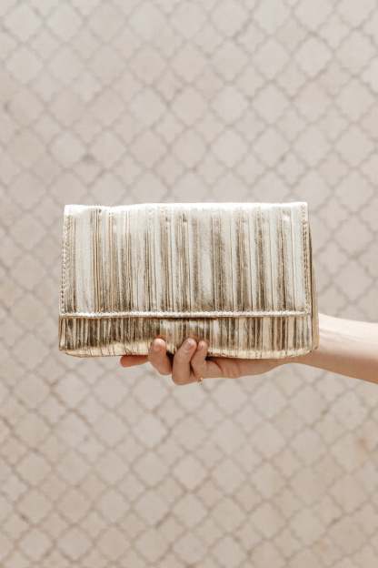 Gemma Ruched Clutch - Gold-Sunny Prom