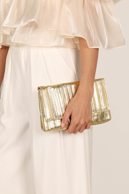 Gemma Ruched Clutch - Gold-Sunny Prom