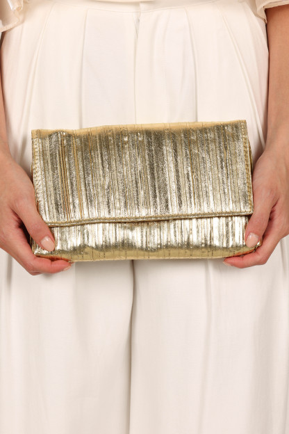 Gemma Ruched Clutch - Gold-Sunny Prom