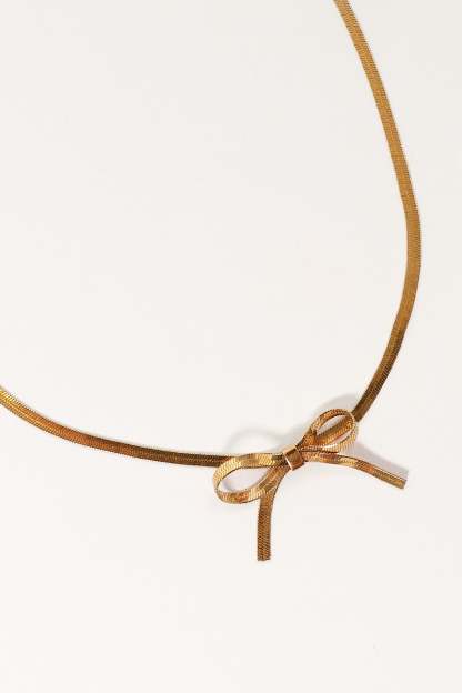 Lydia Bow Necklace - Gold-Sunny Prom