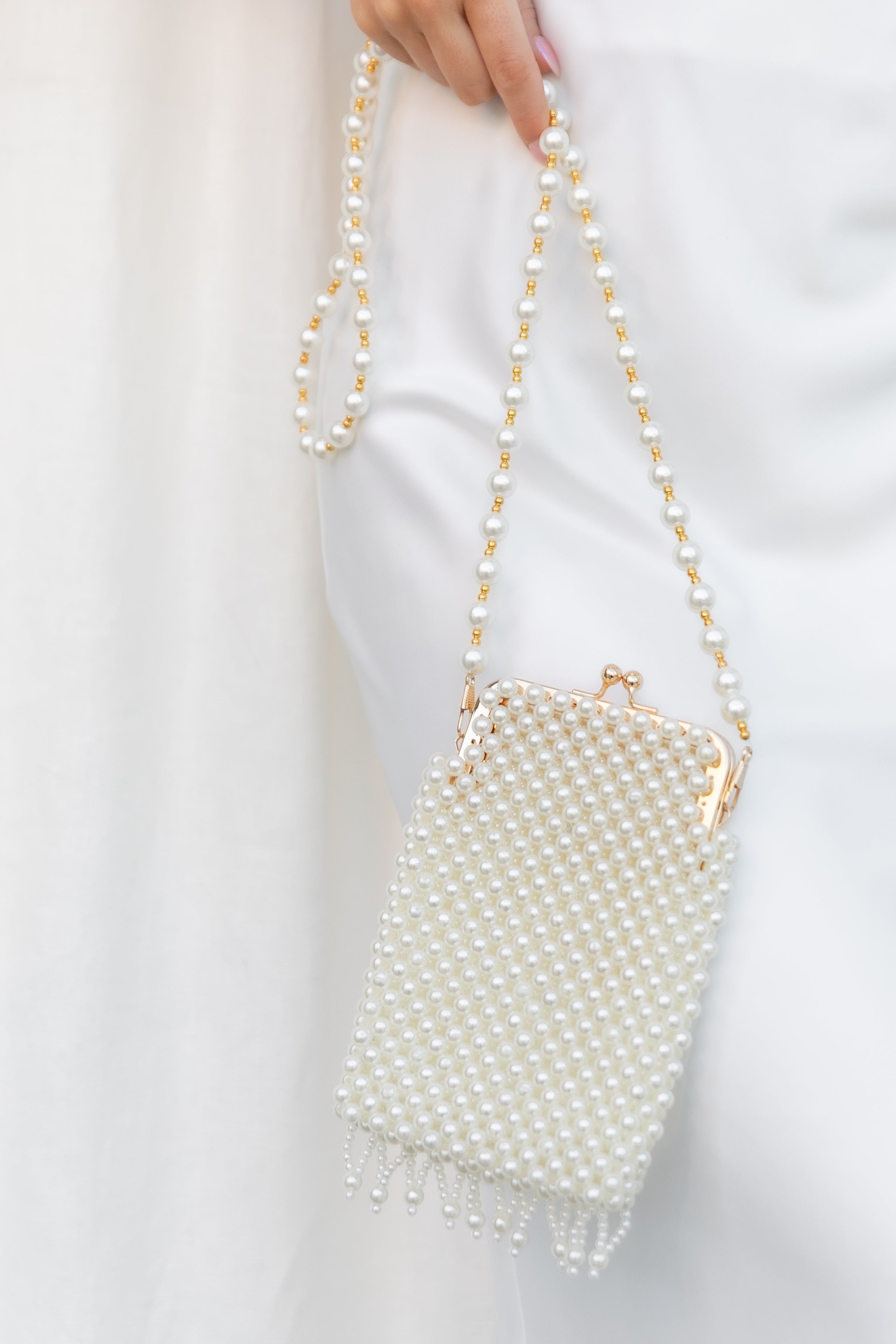 Manon Small Beaded Bag - Pearl-Sunny Prom