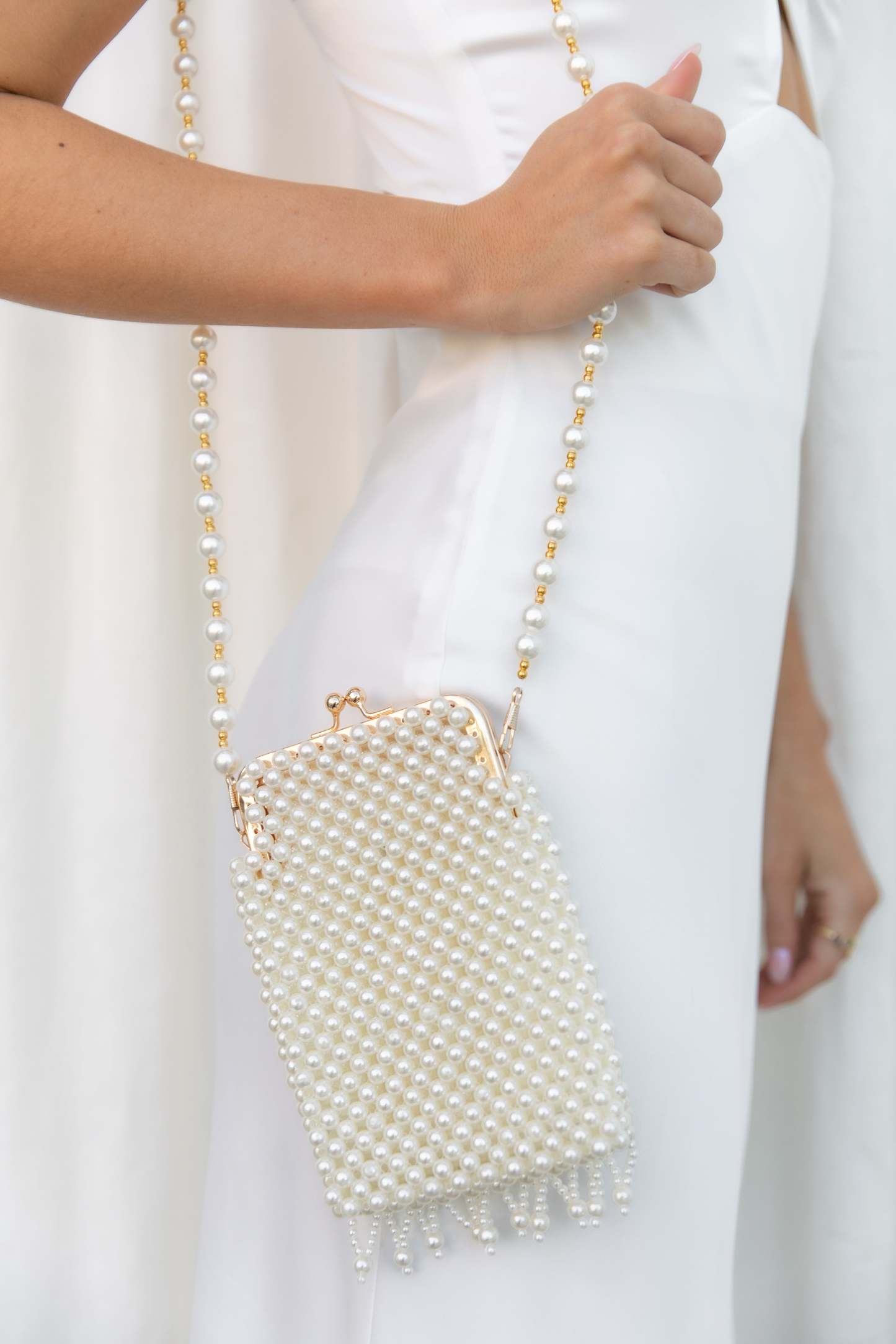 Manon Small Beaded Bag - Pearl-Sunny Prom
