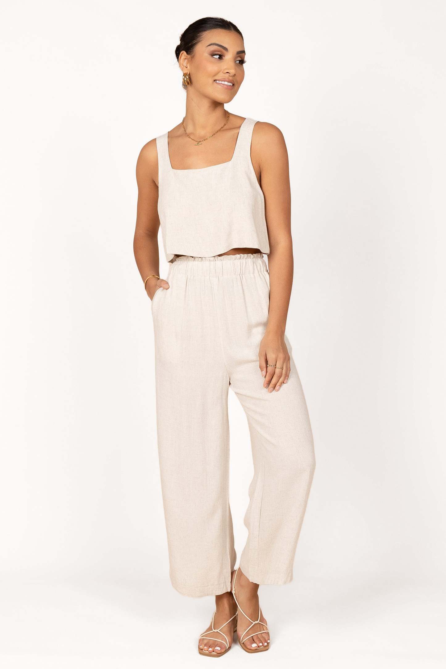 Eleanor High Waisted Pants - Beige-Sunny Prom