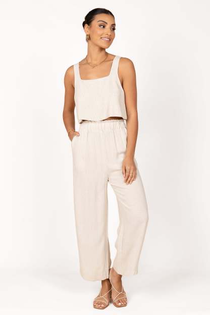 Eleanor High Waisted Pants - Beige-Sunny Prom