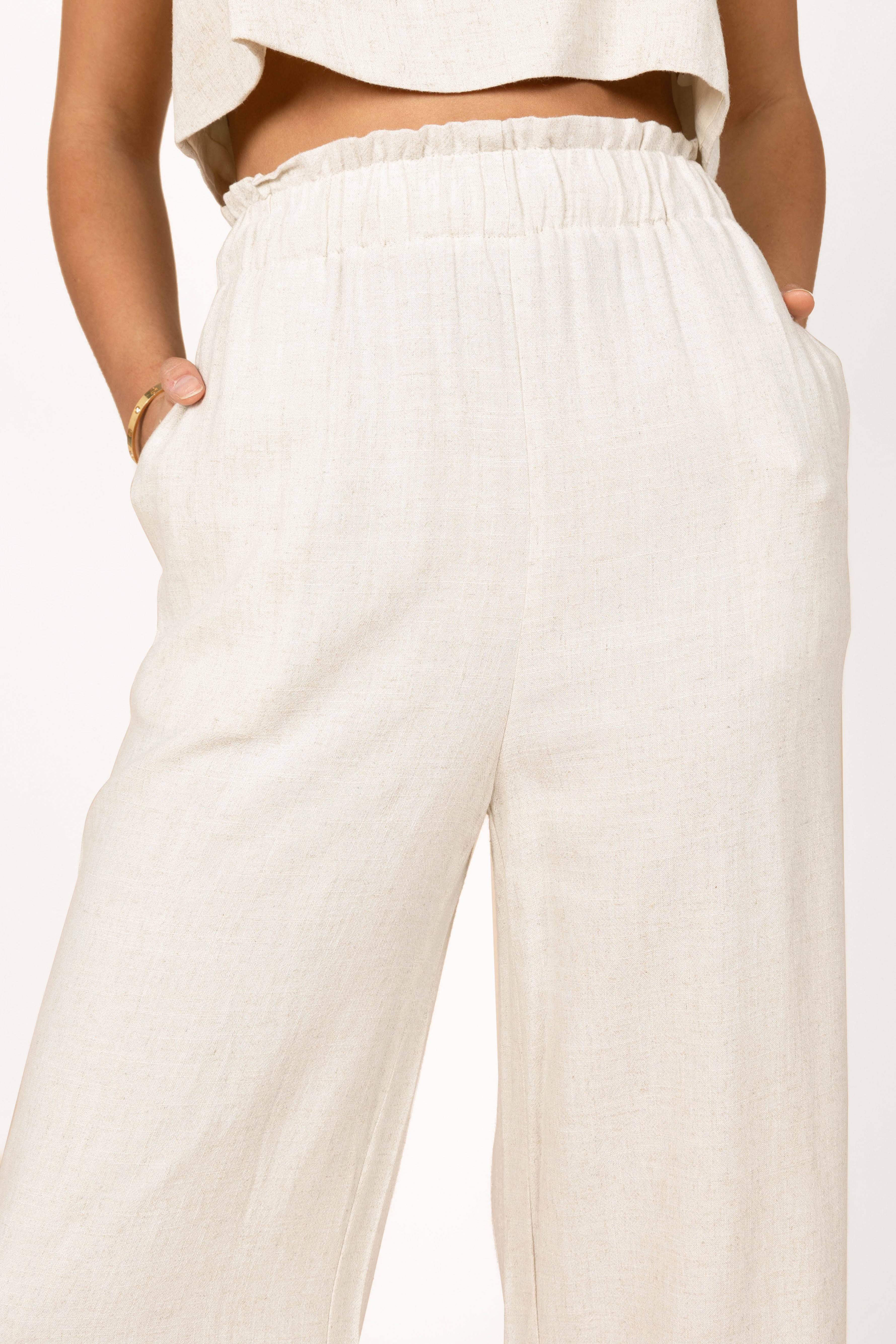 Eleanor High Waisted Pants - Beige-Sunny Prom