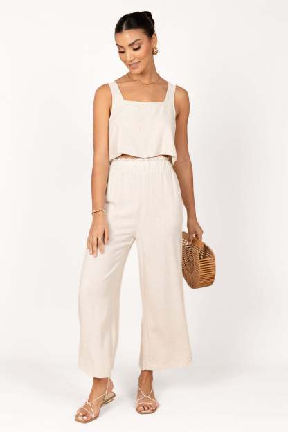 Eleanor High Waisted Pants - Beige-Sunny Prom