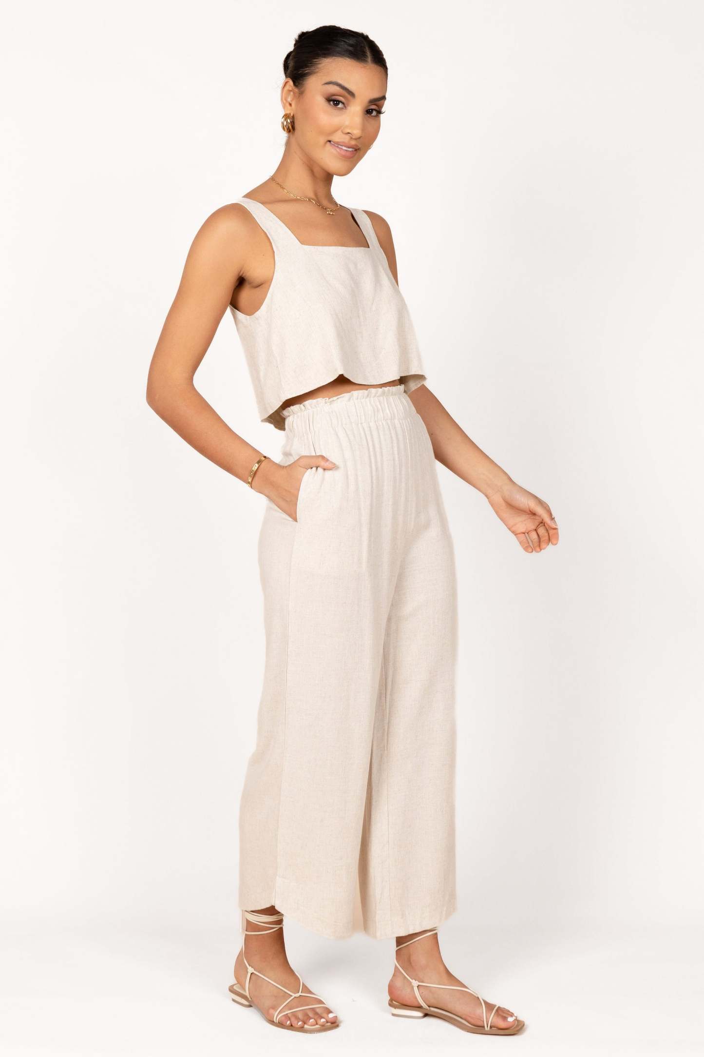 Eleanor High Waisted Pants - Beige-Sunny Prom