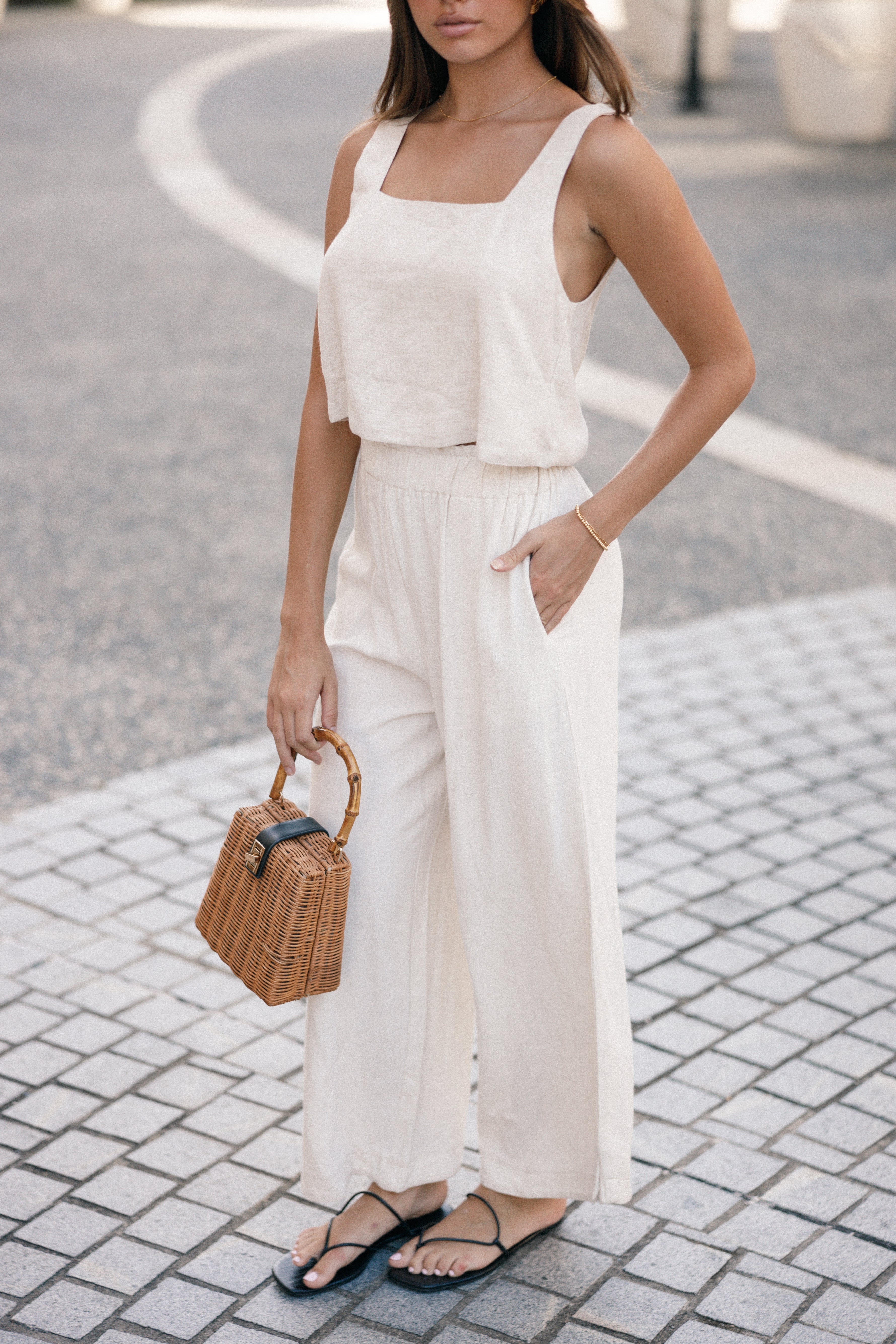 Eleanor High Waisted Pants - Beige-Sunny Prom