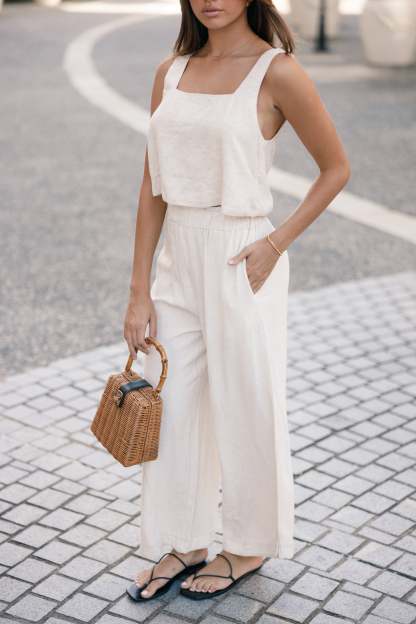 Eleanor High Waisted Pants - Beige-Sunny Prom