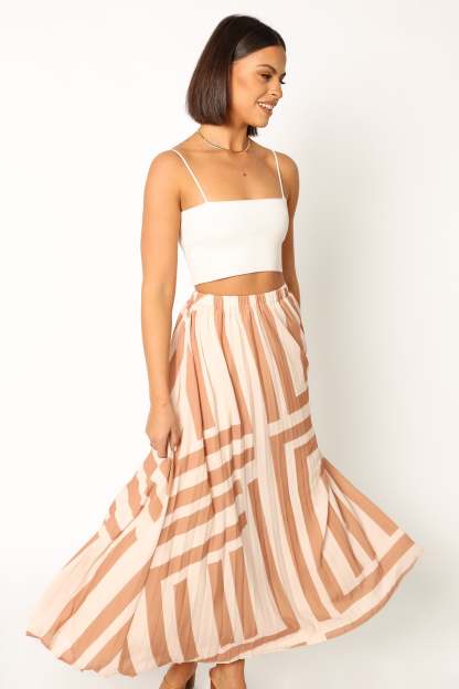 Elke Pleat Midi Skirt - Tan-Sunny Prom
