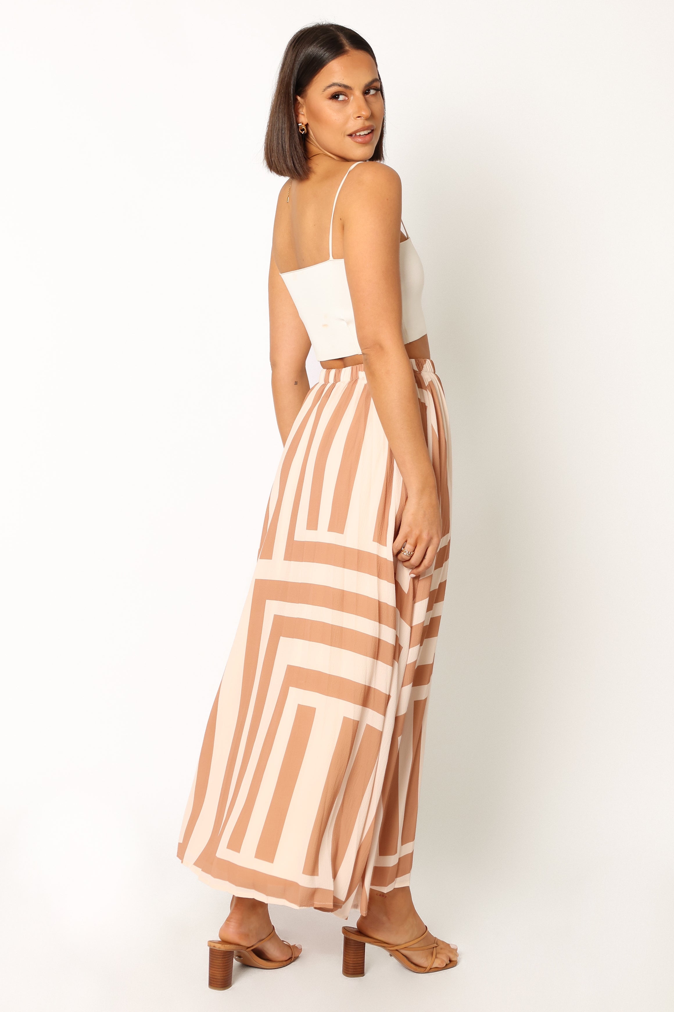 Elke Pleat Midi Skirt - Tan-Sunny Prom