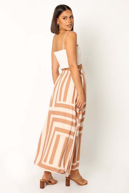 Elke Pleat Midi Skirt - Tan-Sunny Prom