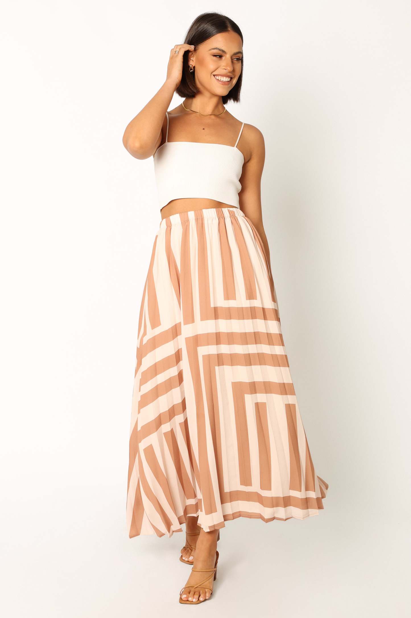 Elke Pleat Midi Skirt - Tan-Sunny Prom