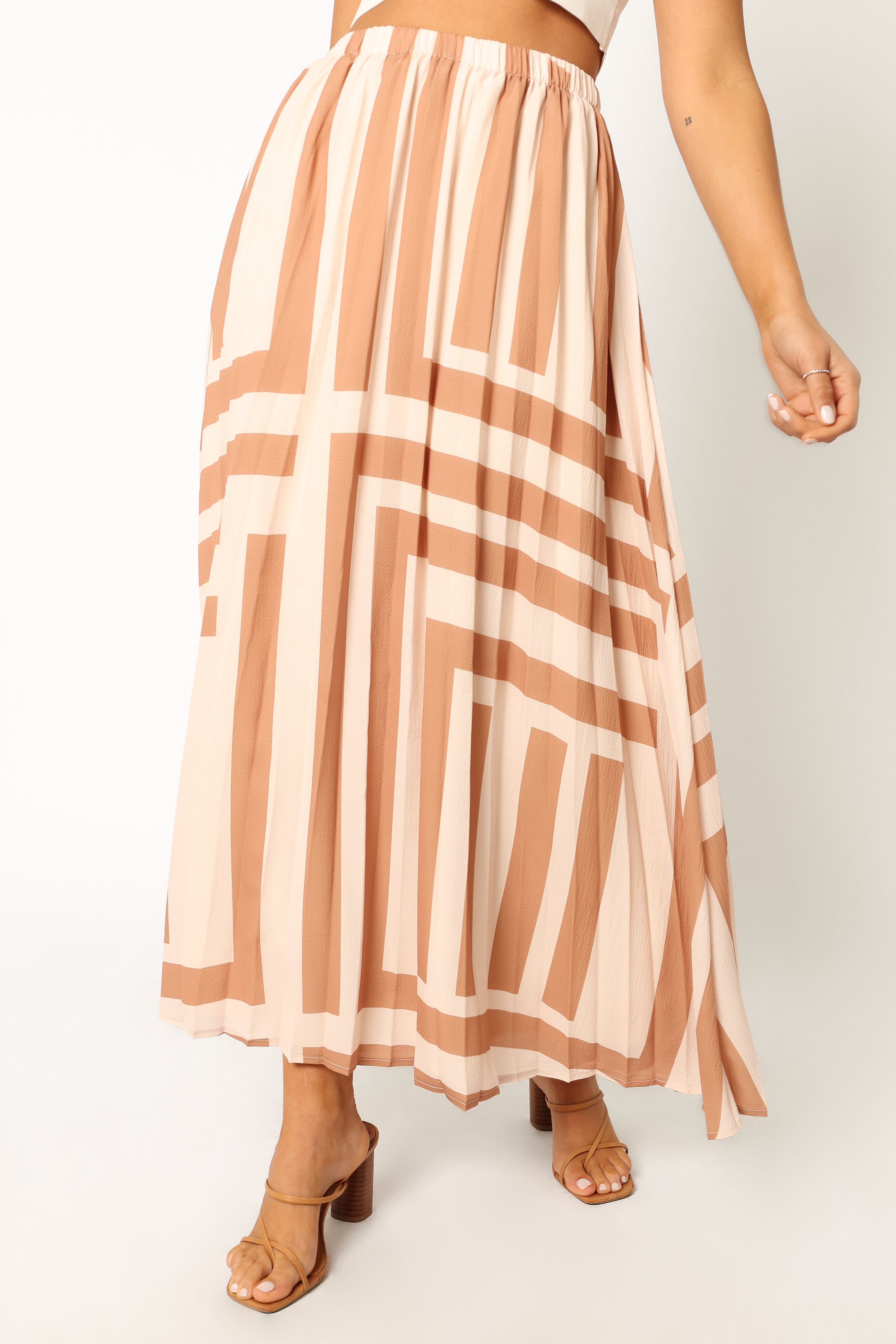 Elke Pleat Midi Skirt - Tan-Sunny Prom