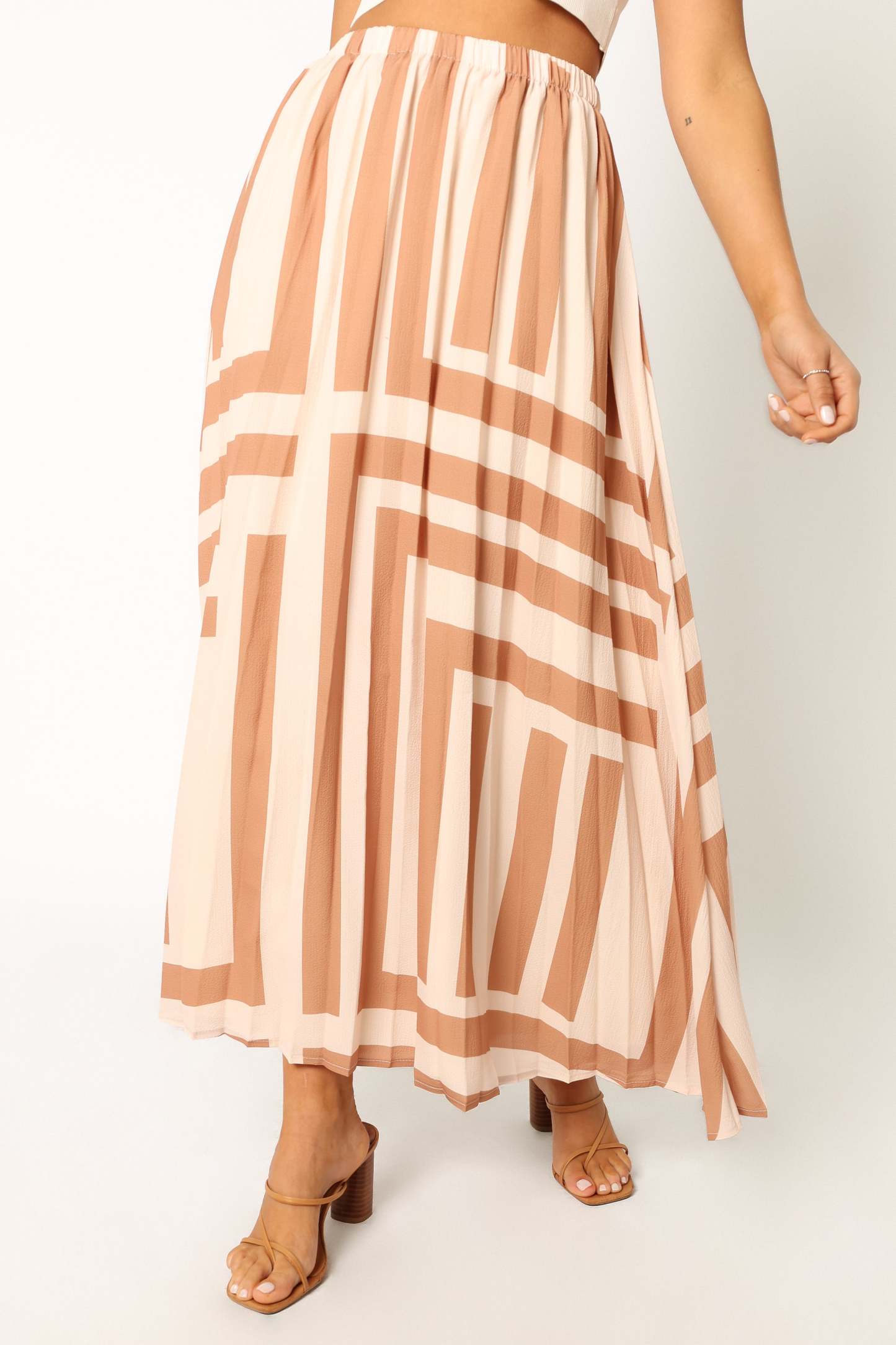 Elke Pleat Midi Skirt - Tan-Sunny Prom
