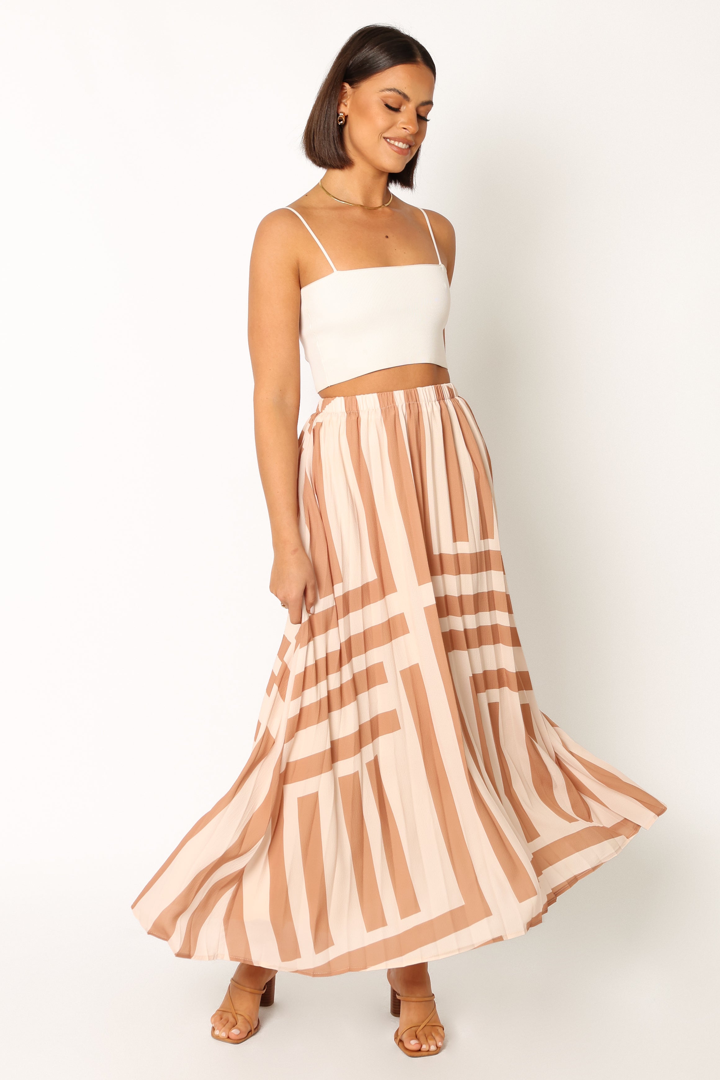 Elke Pleat Midi Skirt - Tan-Sunny Prom