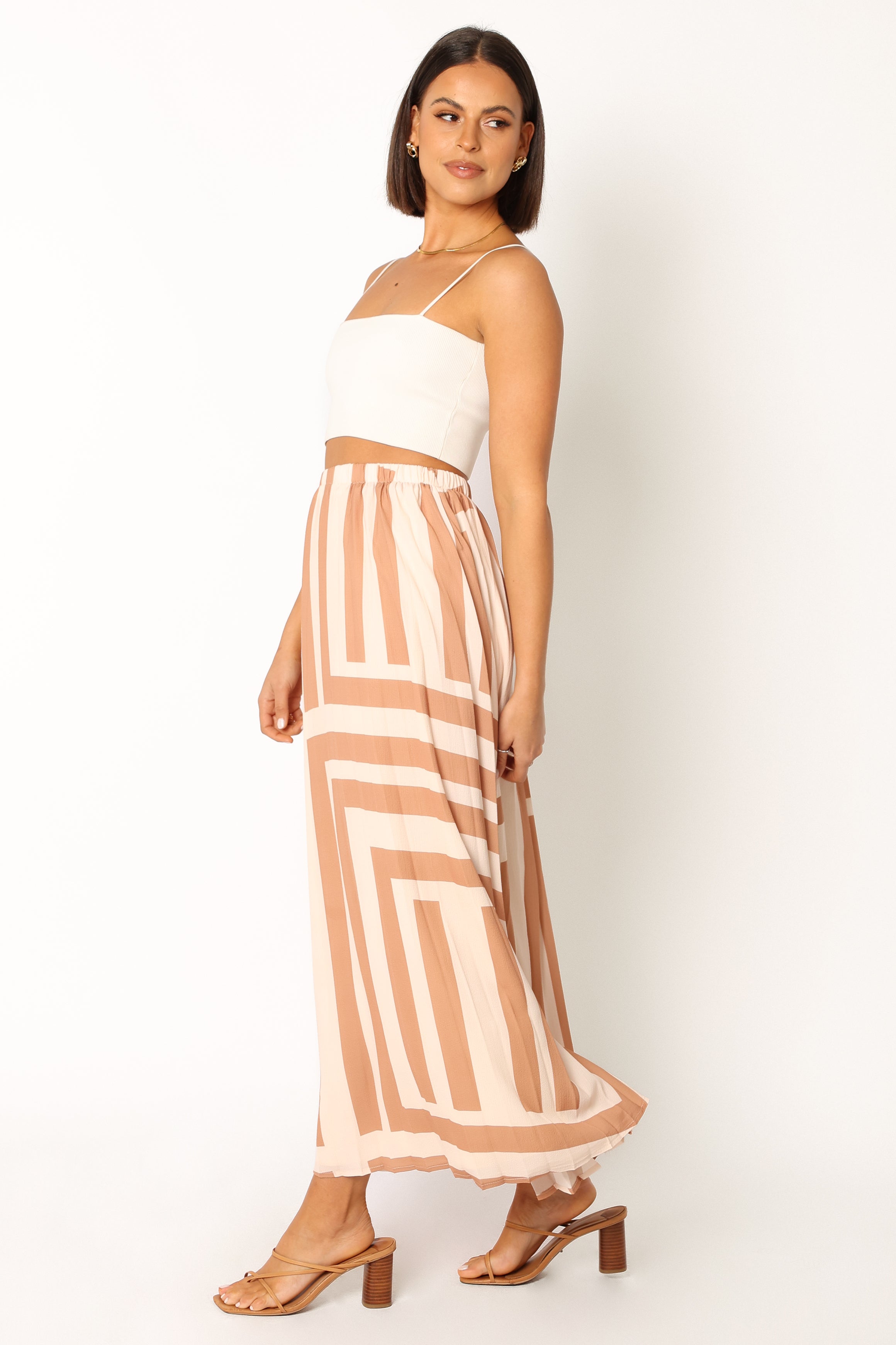 Elke Pleat Midi Skirt - Tan-Sunny Prom