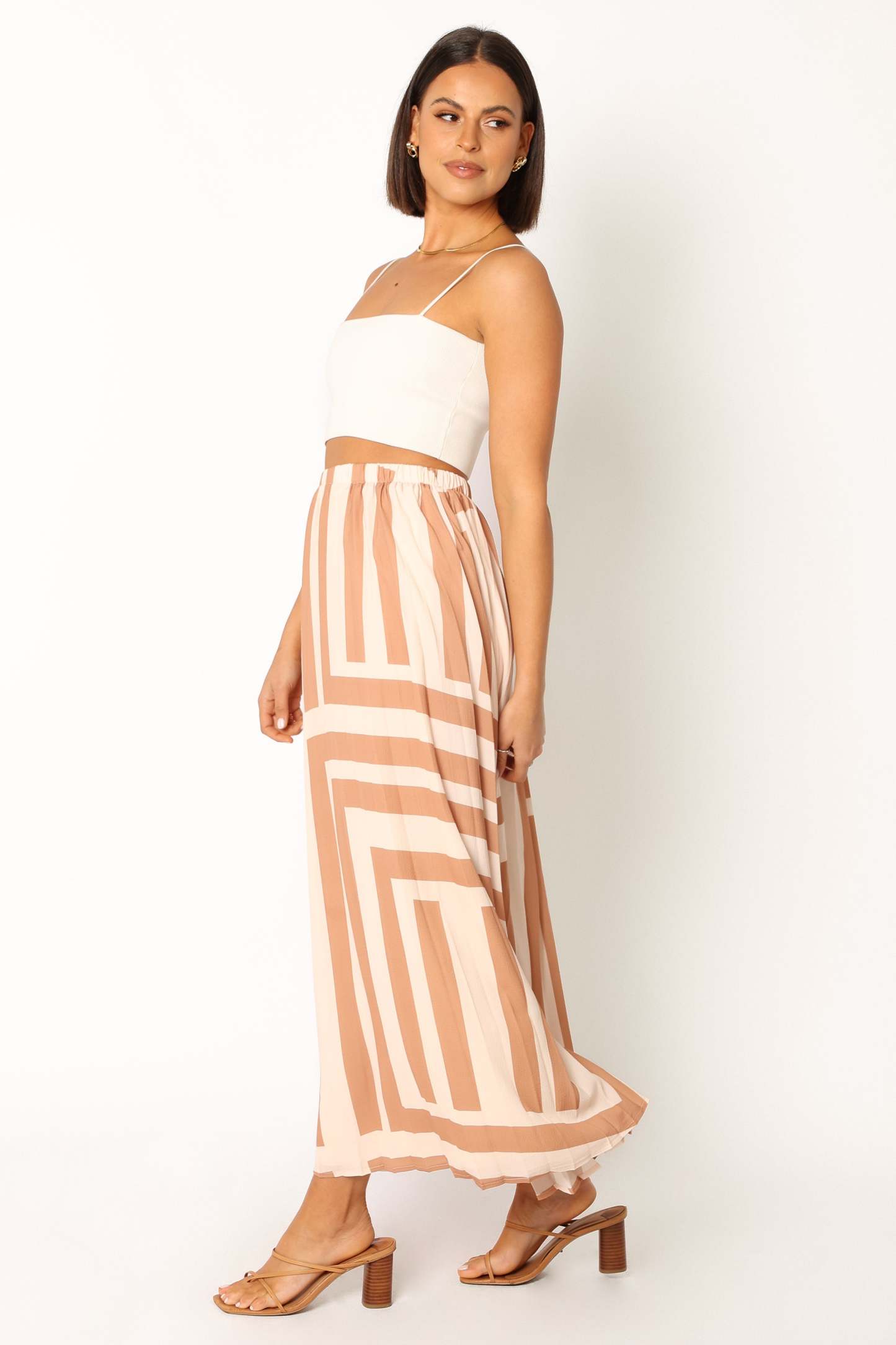 Elke Pleat Midi Skirt - Tan-Sunny Prom