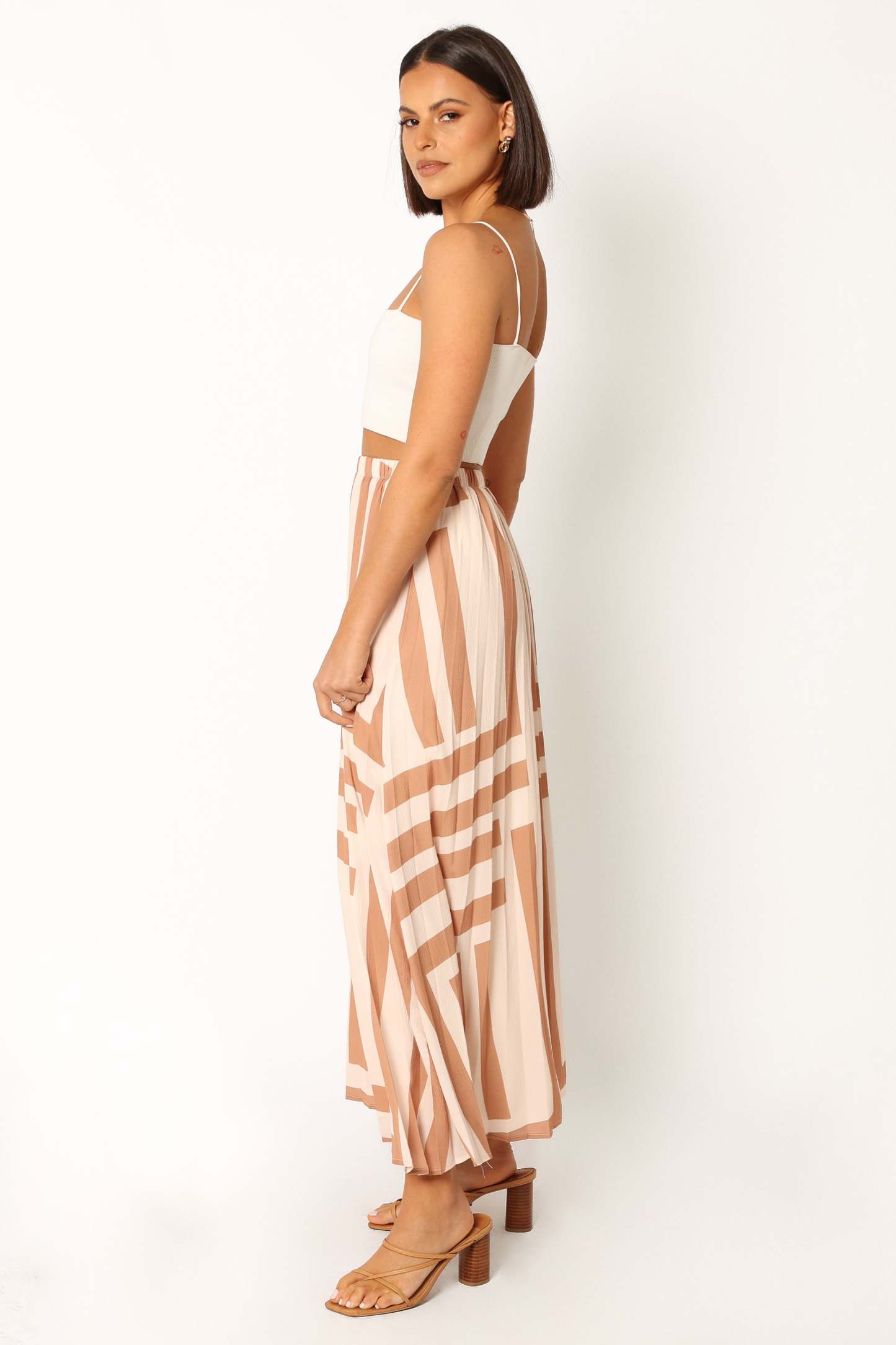 Elke Pleat Midi Skirt - Tan-Sunny Prom